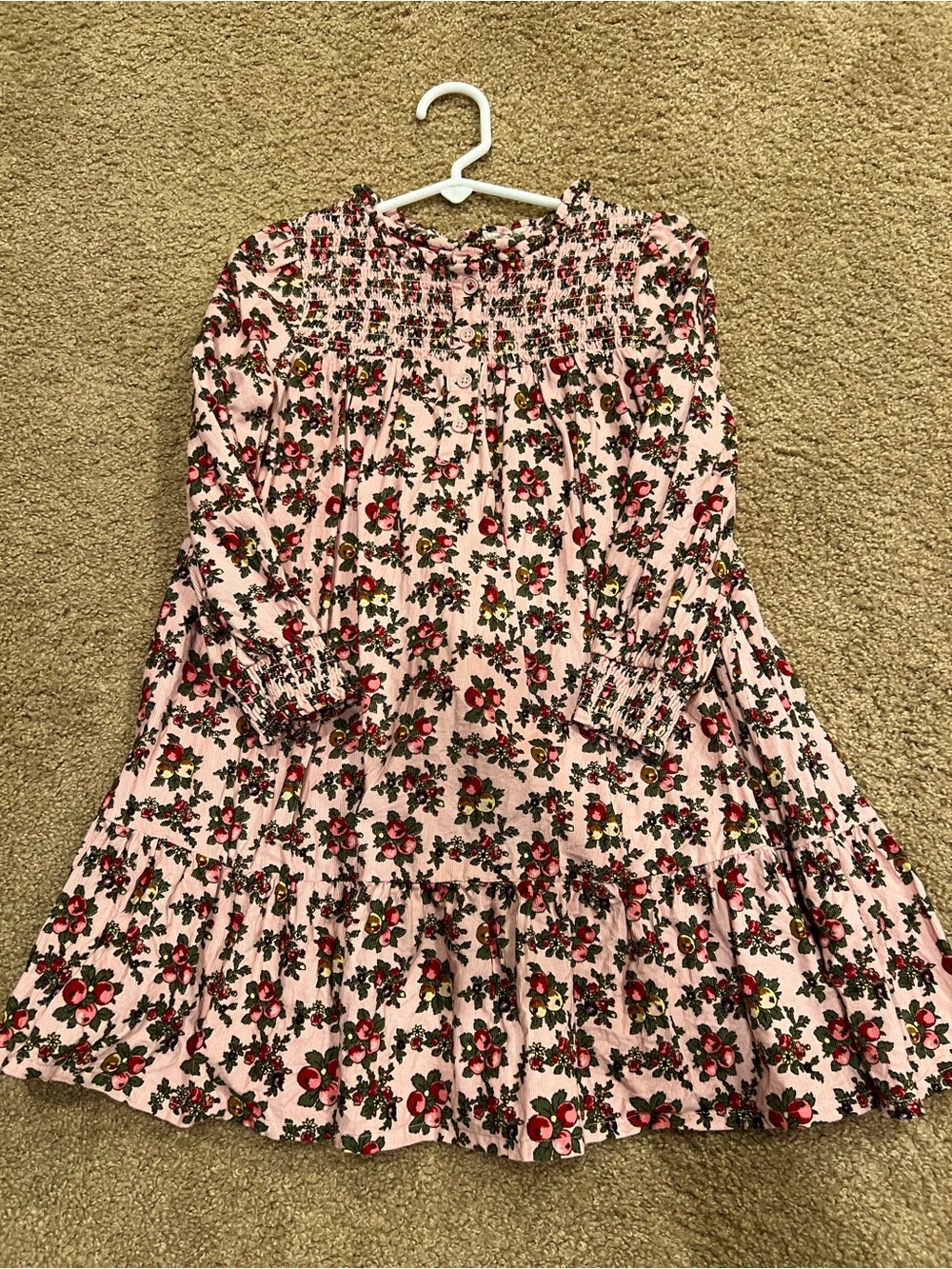Boden Pink Floral Smocked Yoke Tiered Dress